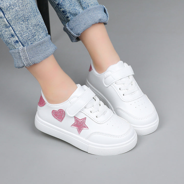 Damen Plateausneaker mit Klettverschluss und glitzernden Herz‑ und Sternapplikationen – Névara