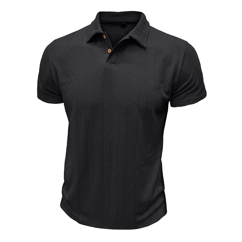 Herren Poloshirt mit strukturiertem Gewebemuster und knöpfbarem Kragen Echoarchiv