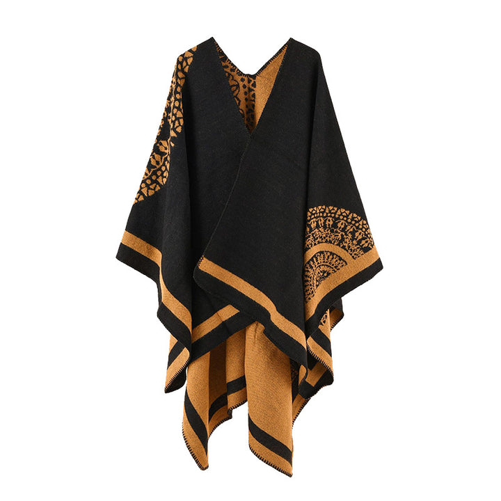 Damen Oversized Strickponcho mit Musterbesatz und asymmetrischem Saum – Avérine