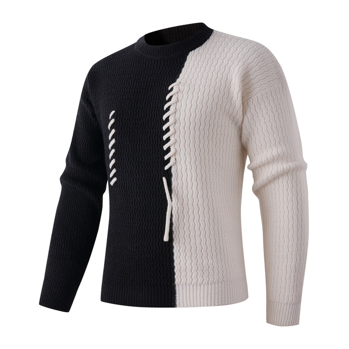 Herren Strickpullover mit modernem Zopfmuster und kontrastierenden Details Echoarchiv