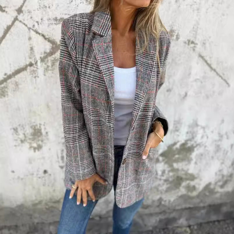 Damen nan oversized Karoblazer mit Reverskragen und aufgesetzten Taschen Echo Archiv