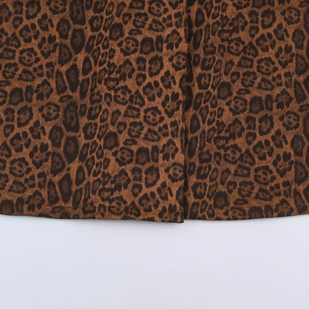 Damen Doppelreihiger Mantel mit Leopardenmuster und Satin-Schalkragen Echoarchiv