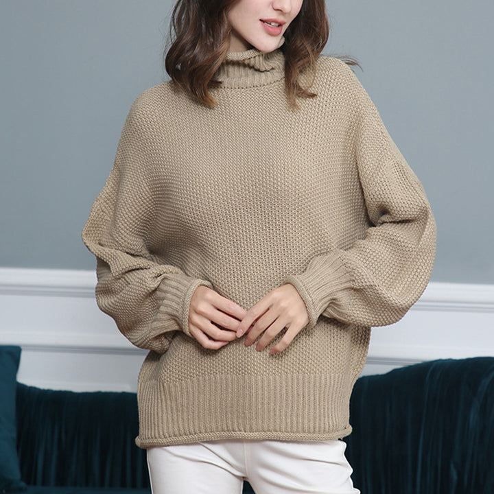 Damen Grobgestrickter Rollkragenpullover mit Ballonärmeln Echo Archiv