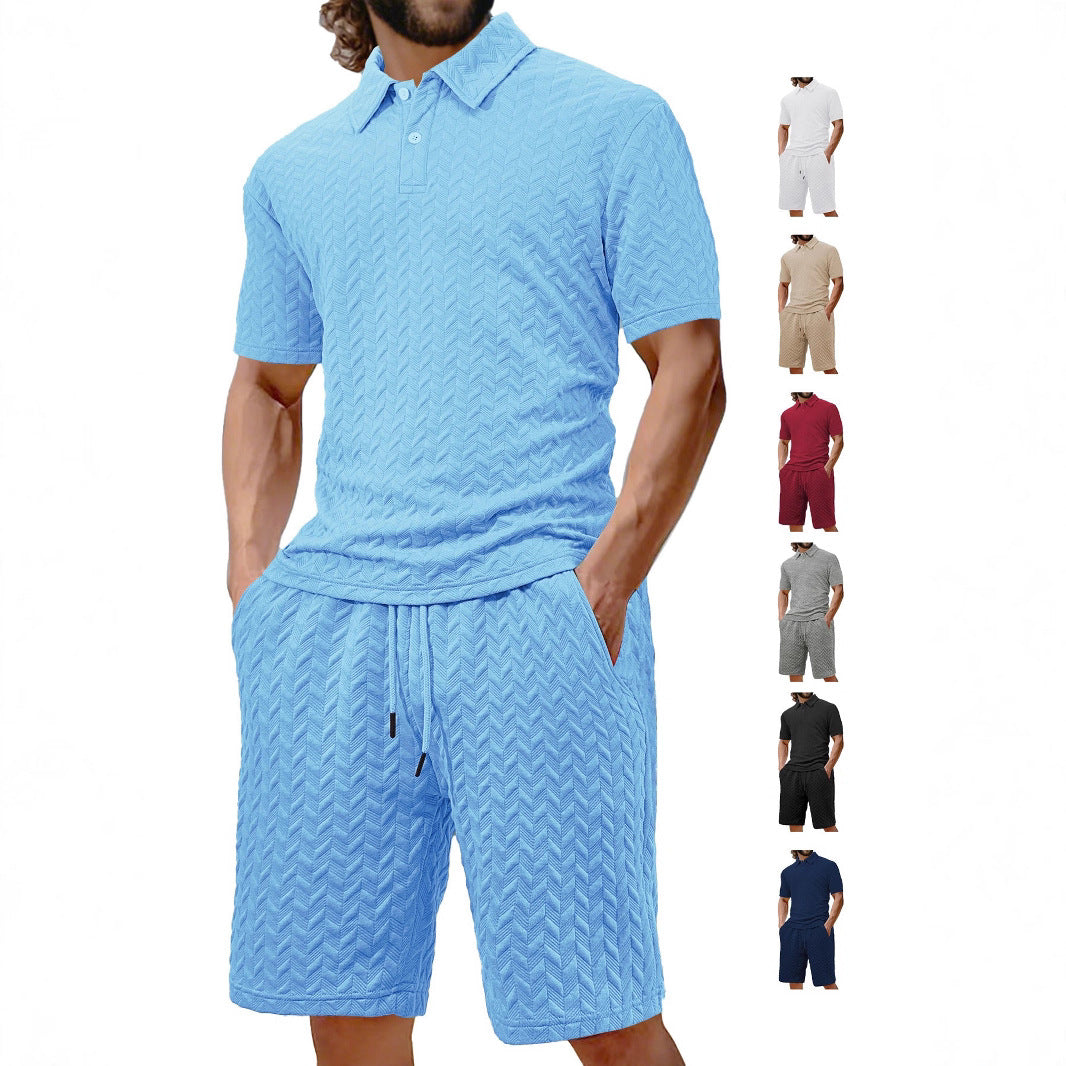 Herren modisches Polo- und Shorts-Set mit strukturiertem Gewebe Echoarchiv