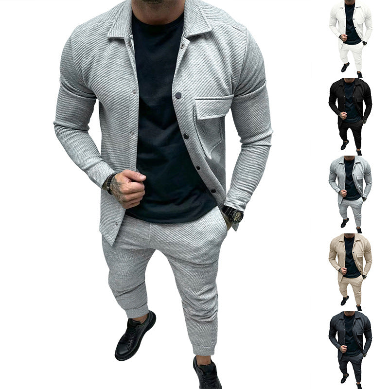 Herren Strukturiertes Jersey-Freizeitset mit Overshirt und Tapered Jogginghose Echoarchiv