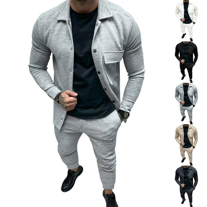 Herren Strukturiertes Jersey-Freizeitset mit Overshirt und Tapered Jogginghose Echoarchiv