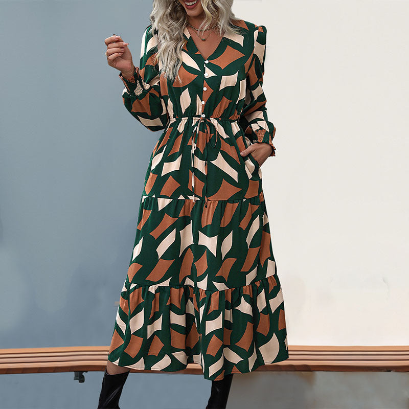 Damen Langes Maxikleid mit Volant und Knopfdetails Echo Archiv