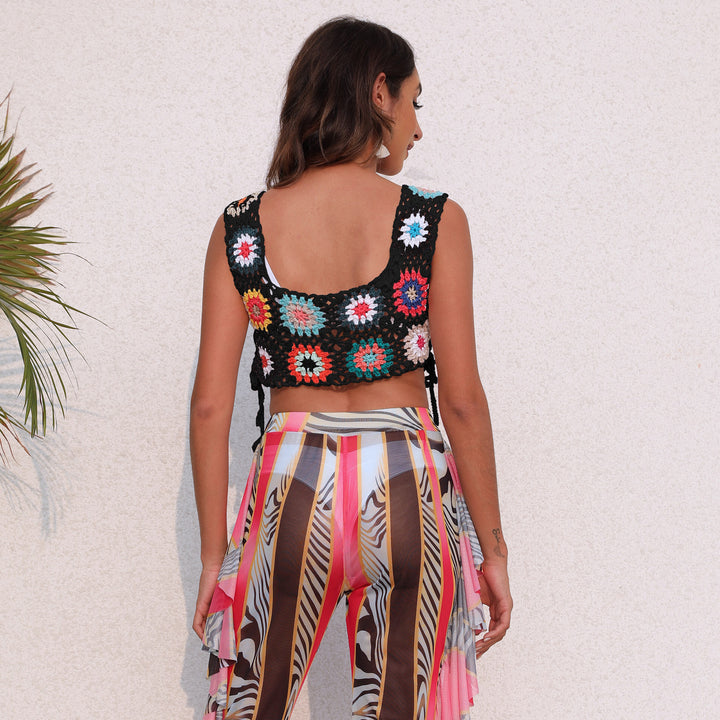 Damen gehäkeltes Crop-Top mit bunten Blumenmotiven Echo Archiv