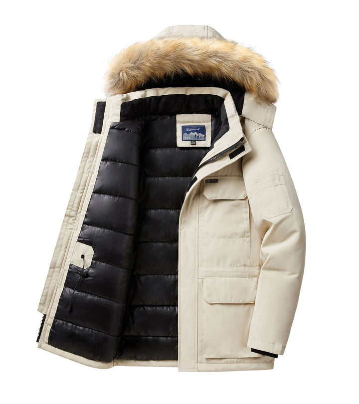 Herren Thermo-Parka mit abnehmbarer Kunstfellkapuze, winddicht und wasserabweisend – Marzano