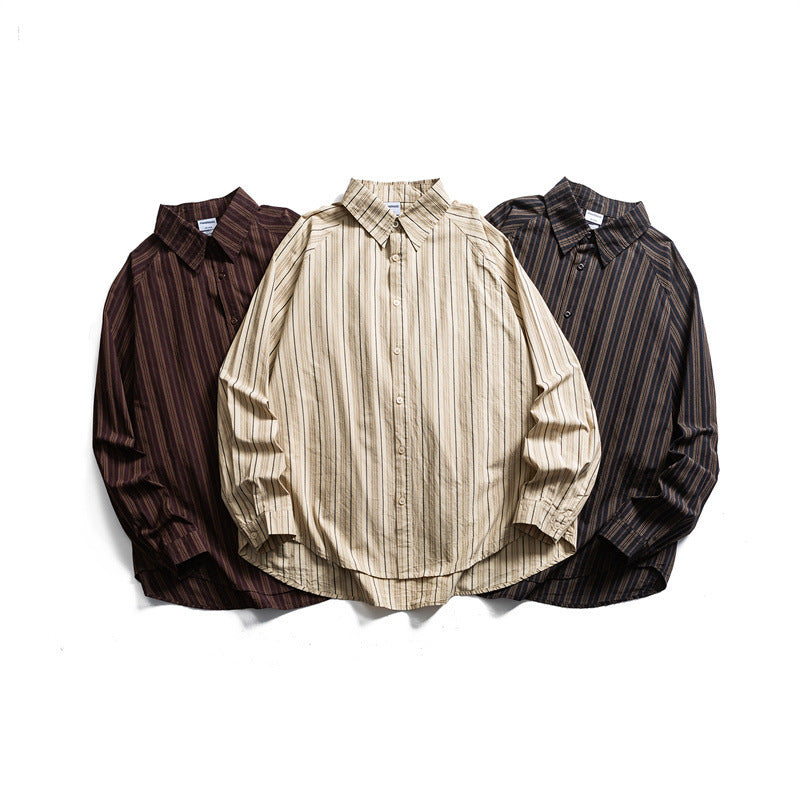Unisex Oversize-Longline Hemd mit vertikalem Streifenmuster und gerundetem Saum Echo Archiv