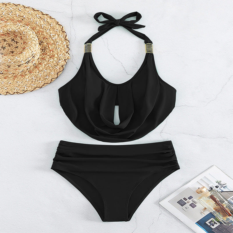 Damen Hochtaillierter Einteiler Badeanzug mit elegantem Wickeldesign Echo Archiv