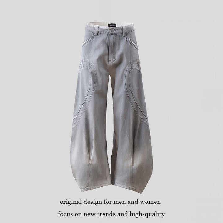 Damen Weite Ballon-Denim-Culotte mit hoher Taille, Teilungsnähten und markanten Knie-Panels Echoarchiv