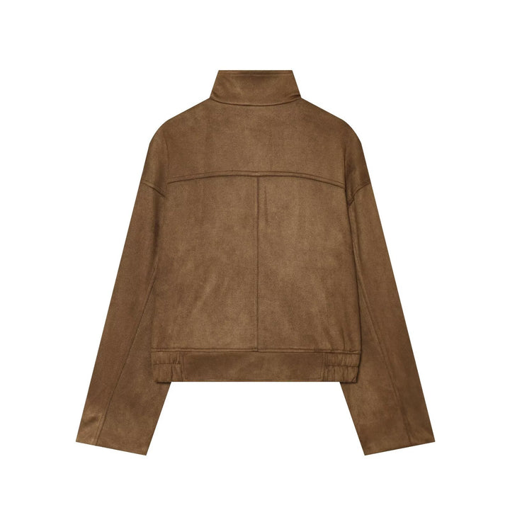 Damen Kurze Boxy‑Suede‑Jacke mit Stehkragen und aufgesetzten Pattentaschen Echoarchiv