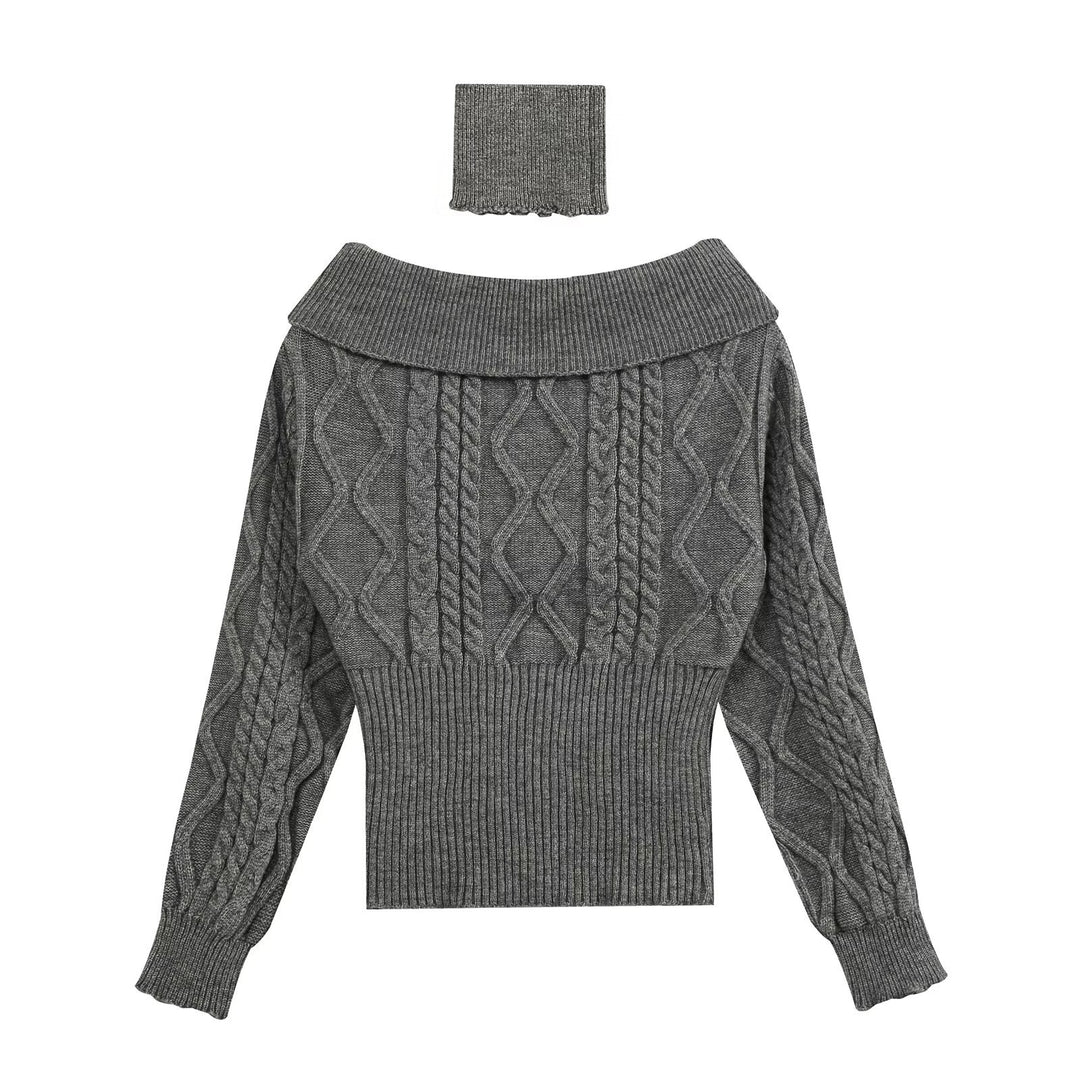 Damen Schulterfreier Zopfmuster-Pullover mit weitem Umschlagkragen Echo Archiv