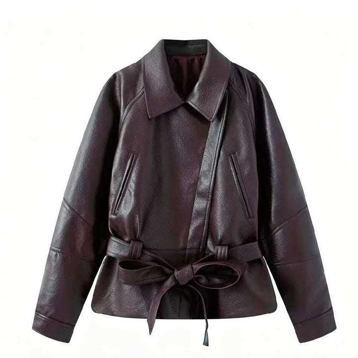Damen Kurzjacke aus Kunstleder mit Taillengürtel und Hemdkragen Echo Archiv