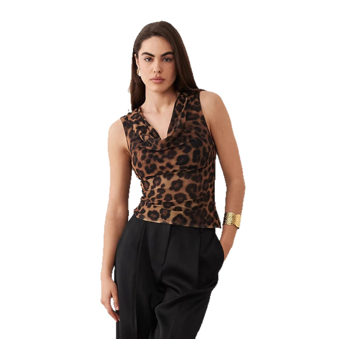 Damen Cowl-Neck Top mit Leopardenmuster und figurbetontem Schnitt Echo Archiv