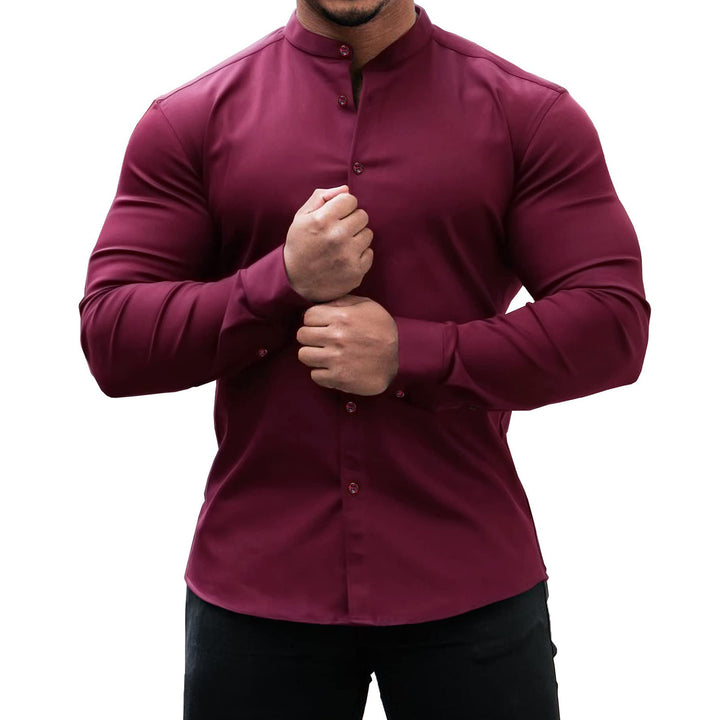 Herren Langarmhemd mit moderner Knopfleiste und elegantem Stehkragen Echoarchiv