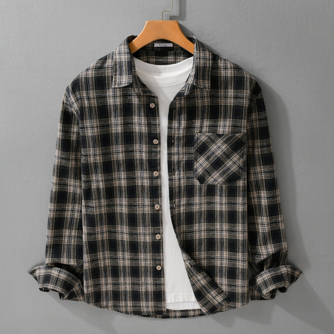 Herren Kariertes Flanell-Überhemd im Vintage‑Look mit aufgesetzter Brusttasche und legerer Passform Echoarchiv