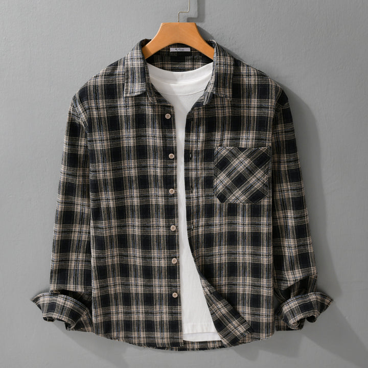 Herren Kariertes Flanell-Überhemd im Vintage‑Look mit aufgesetzter Brusttasche und legerer Passform Echoarchiv