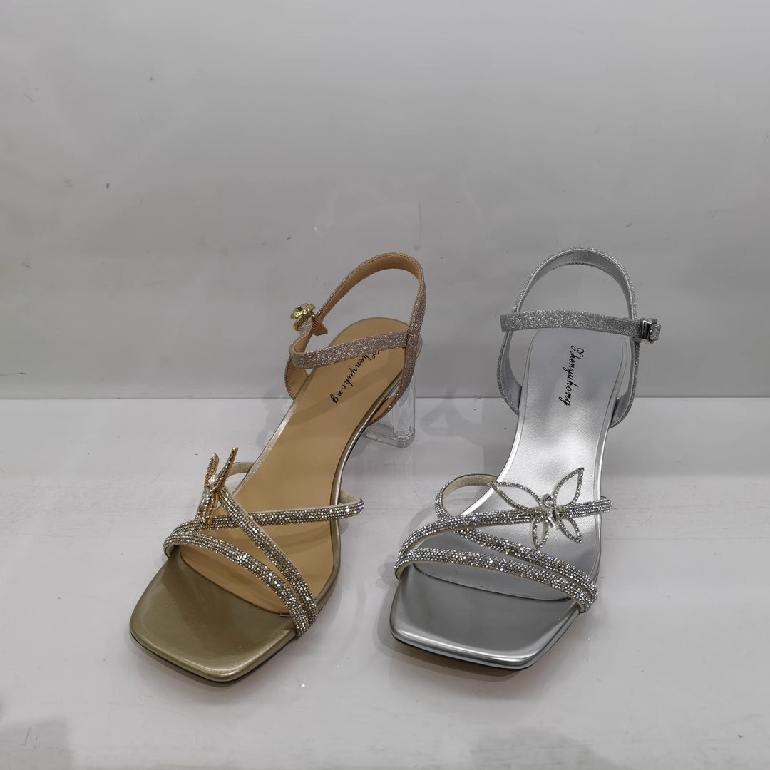 Damen Sandalette mit transparentem Blockabsatz, quadratischer Zehenbox und funkelnden Riemchen Echo Archiv