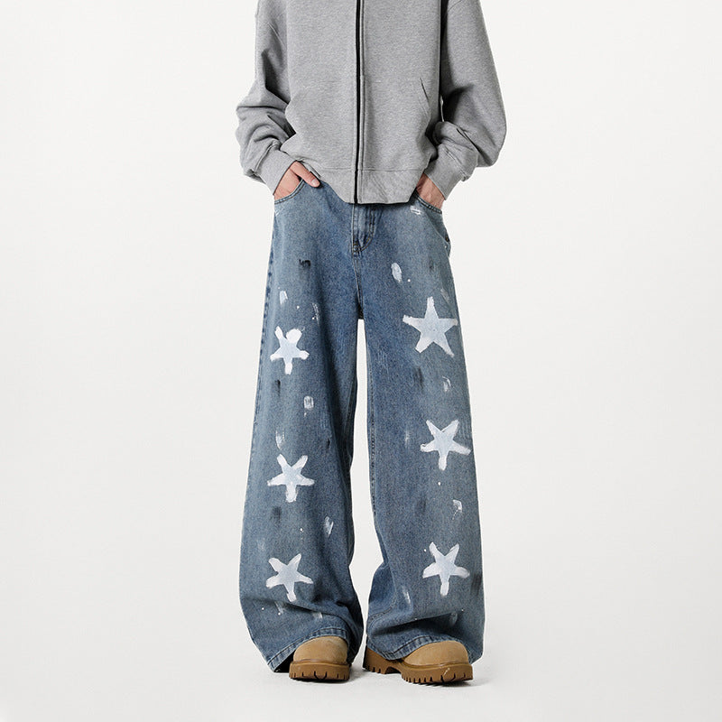 Damen Extraweite Baggy-Jeans mit Sternprint, Distressed-Details und weitem Bein Echo Archiv