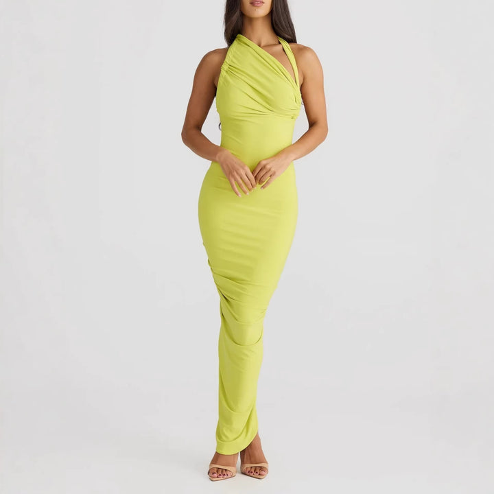 Damen Elegantes langes Wickelkleid mit schulterfreiem Design und gerafftem Oberteil Echo Archiv