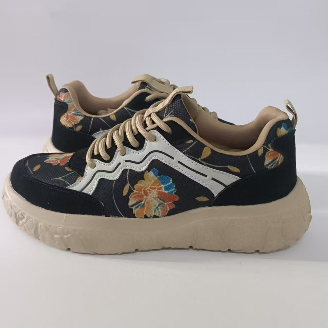 Damen nan modische Plateau-Sneaker mit floralem Canvasmuster und Velourslederbesatz Echo Archiv