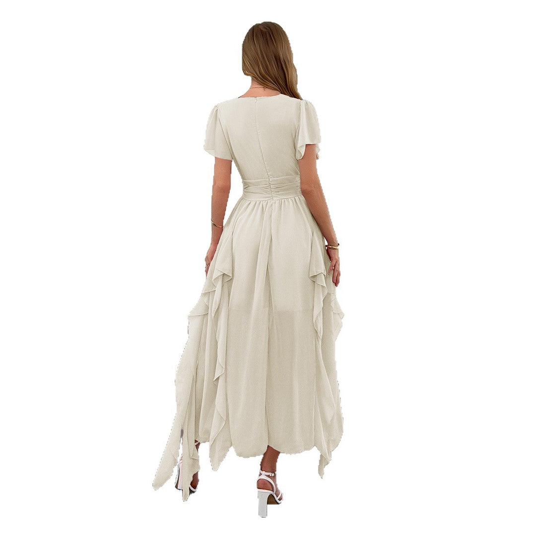 Damen Maxi-Kleid mit fließendem Rüschendesign und V-Ausschnitt Echo Archiv