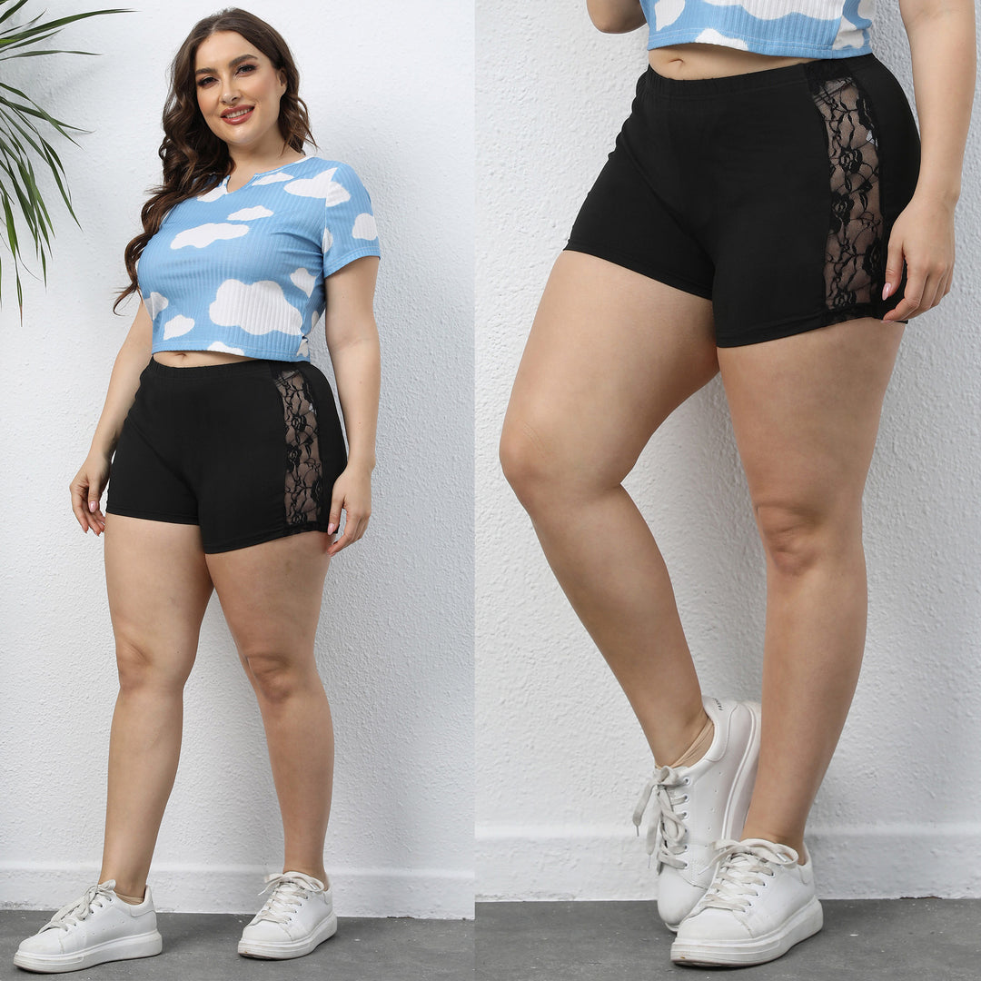 Damen lässiges Cropped T-Shirt mit Wolkenmuster Echo Archiv