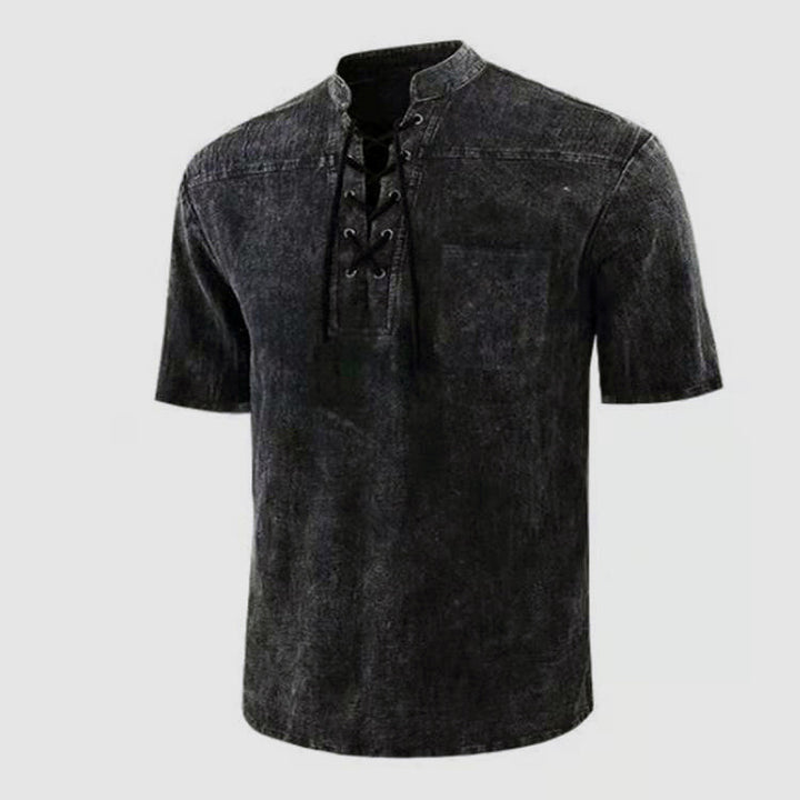 Herren Kurzarm Hemd mit modernem Schnürdesign und Brusttasche Echoarchiv