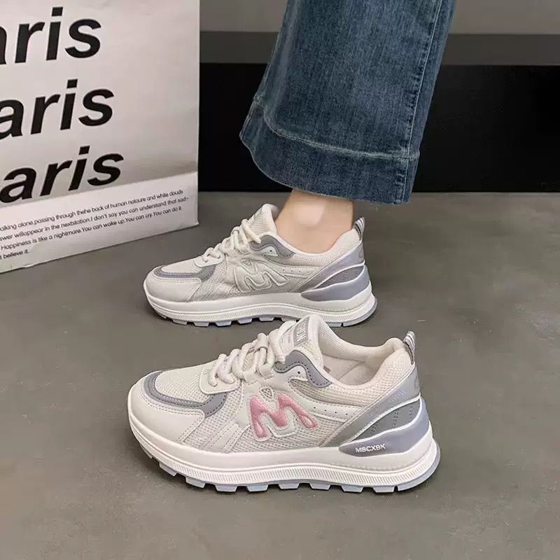 Damen Plateau-Chunky-Sneaker mit atmungsaktivem Mesh- und Ledermix – Névara