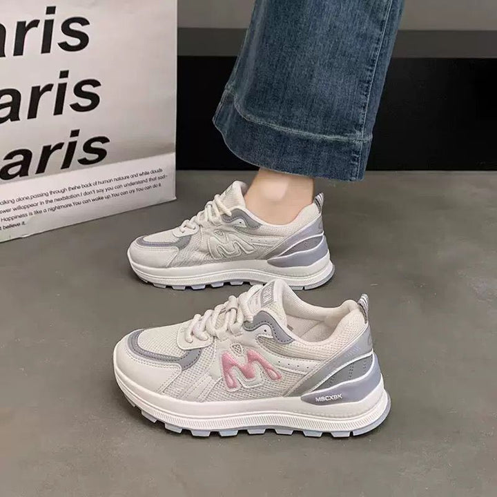 Damen Plateau-Chunky-Sneaker mit atmungsaktivem Mesh- und Ledermix – Névara