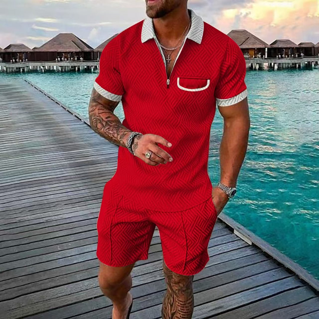 Herren Kurzarm-Outfit mit modischer Reißverschlussöffnung und praktischen Taschen Echoarchiv