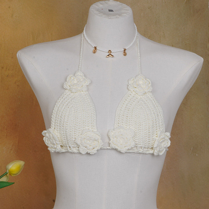 Damen Häkel-Bikini-Oberteil mit floralen Akzenten und verstellbaren Trägern Echo Archiv