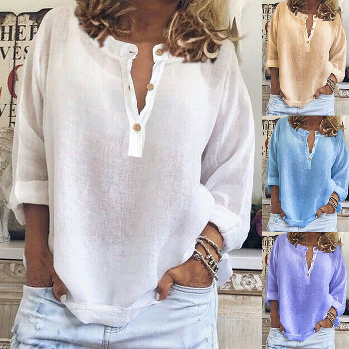 Damen Leinenbluse mit Knopfleiste und intuitivem Schnitt Echoarchiv