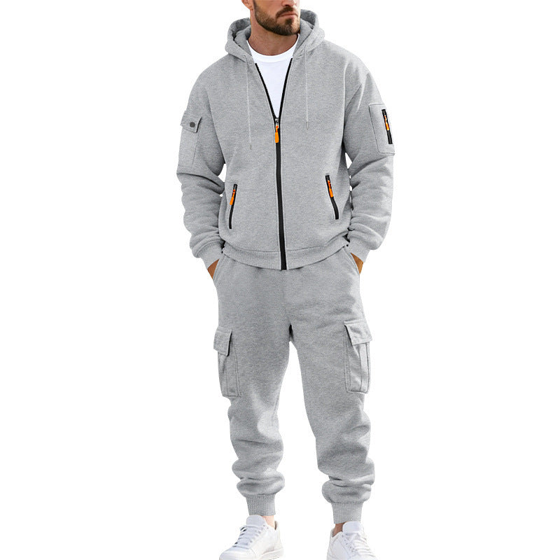 Herren nan urbanes Funktions-Cargo-Sweatset mit Kapuzenjacke, Reißverschlusstaschen und konisch zulaufender Cargo-Jogger Echo Archiv