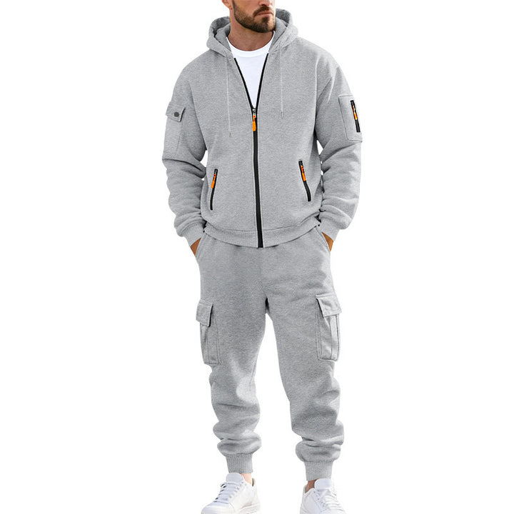 Herren nan urbanes Funktions-Cargo-Sweatset mit Kapuzenjacke, Reißverschlusstaschen und konisch zulaufender Cargo-Jogger Echo Archiv