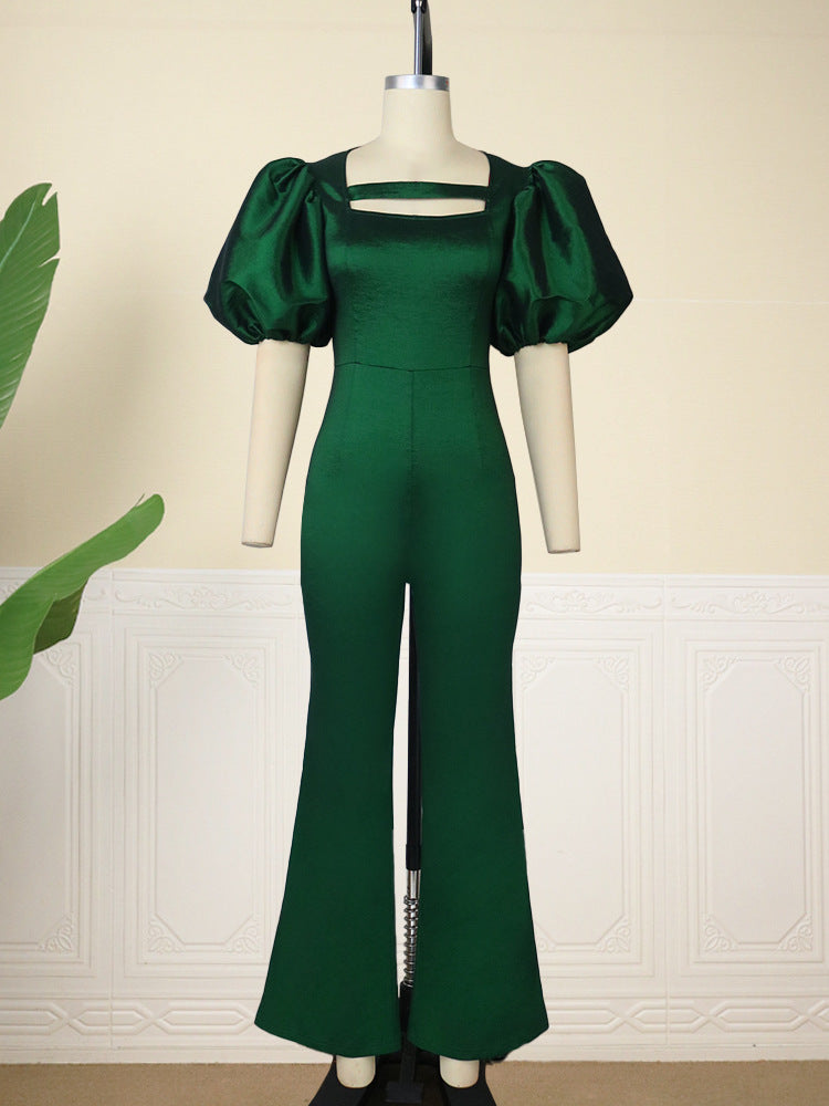 Damen eleganter Overall mit Puffärmeln und quadratischem Ausschnitt Echo Archiv