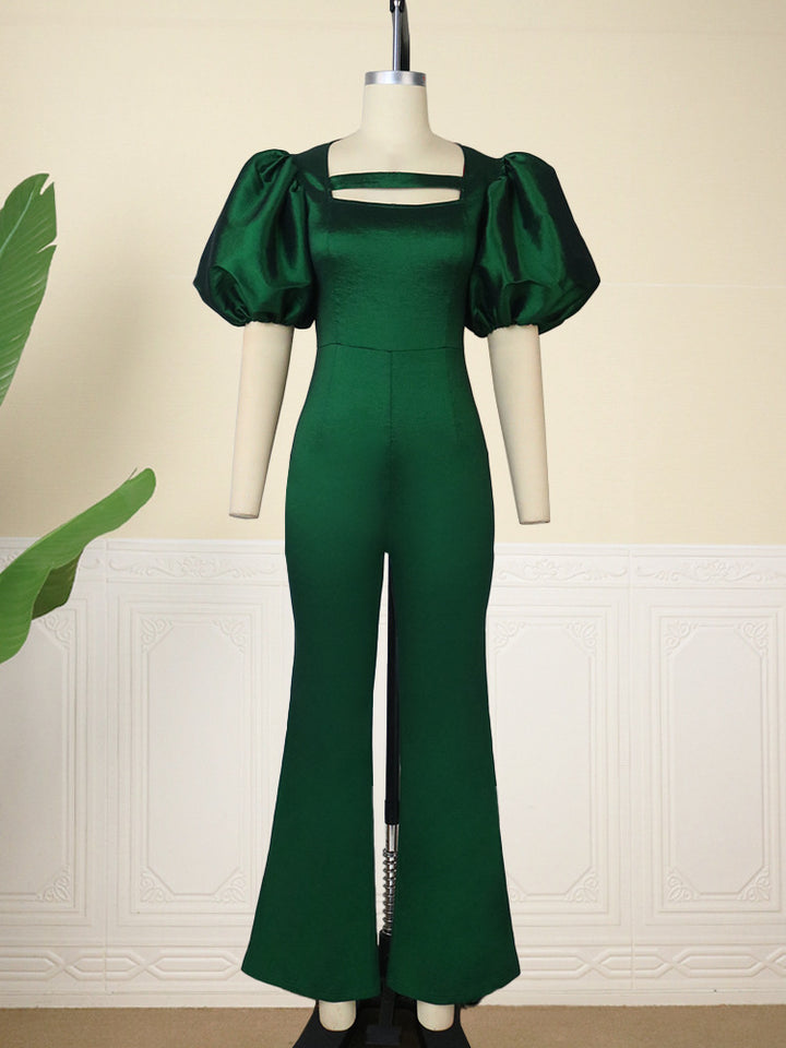 Damen eleganter Overall mit Puffärmeln und quadratischem Ausschnitt Echo Archiv