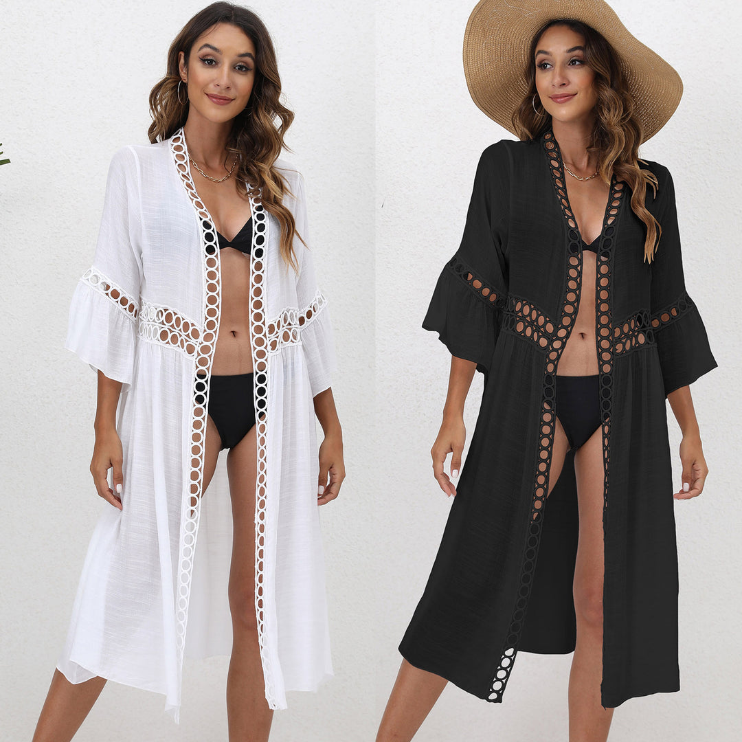 Damen eleganter langer Kaftan mit Häkelakzenten Echo Archiv
