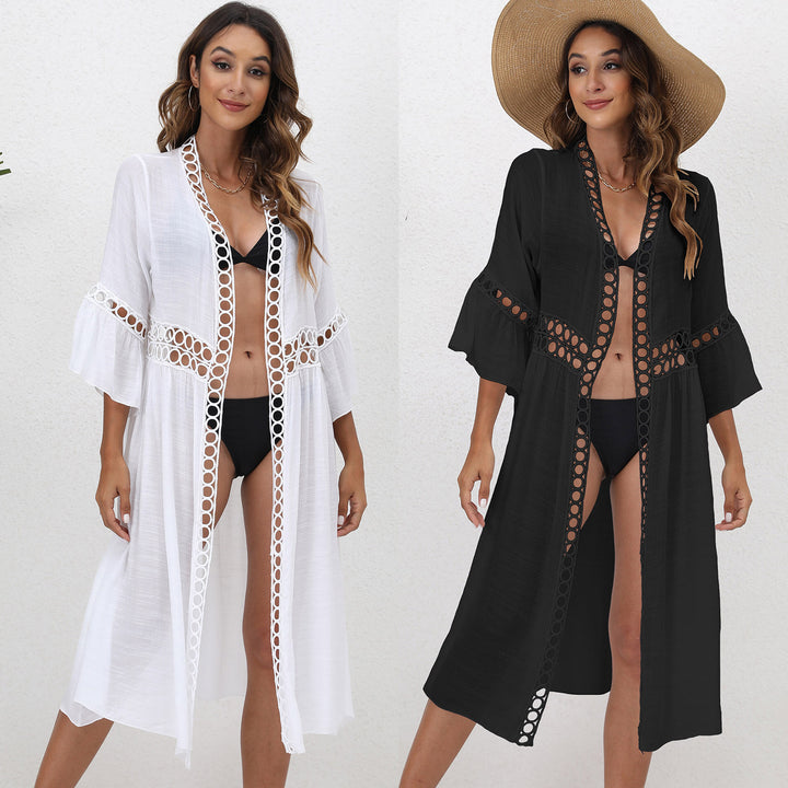 Damen eleganter langer Kaftan mit Häkelakzenten Echo Archiv