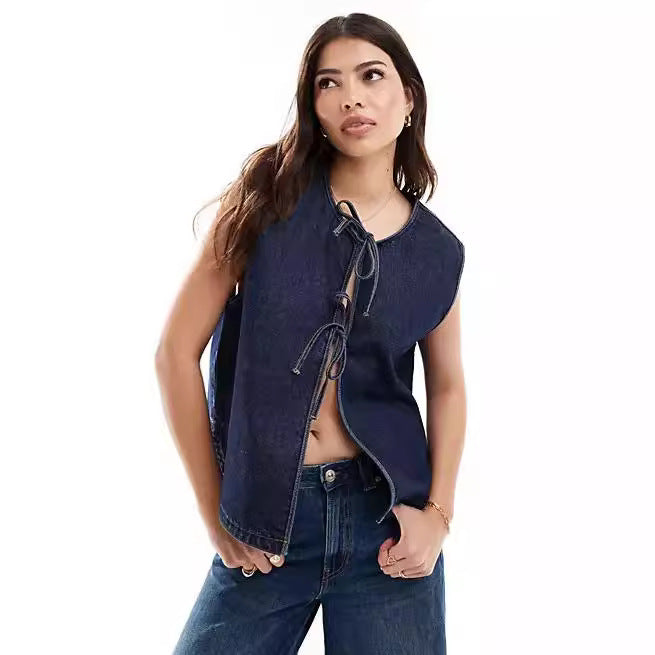 Damen Denim Bustier-Weste mit Schnürung Echo Archiv