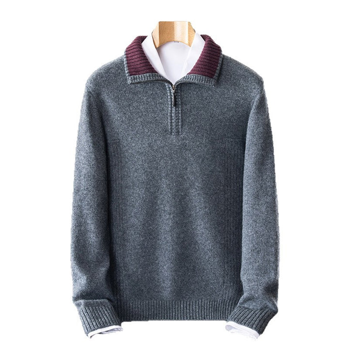 Herren warmer Strickpullover mit halbem Reißverschluss und Stehkragen Echoarchiv