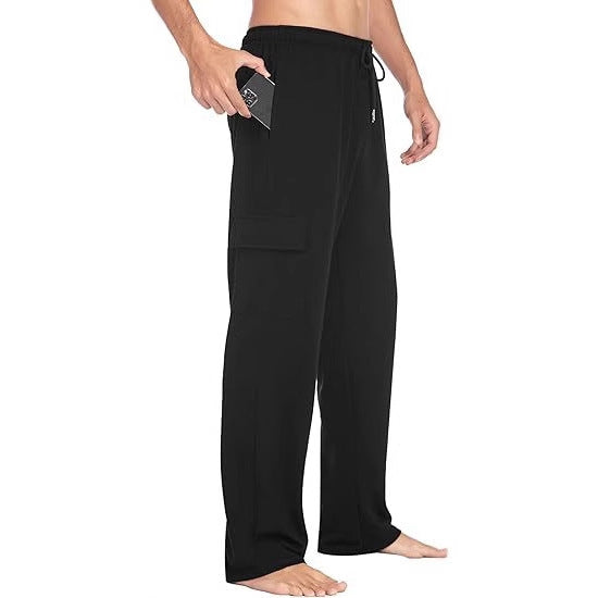 Herren komfortable Cargo-Loungehose mit elastischem Bund, Kordelzug, geradem Bein und aufgesetzten Klappentaschen – Bravaro