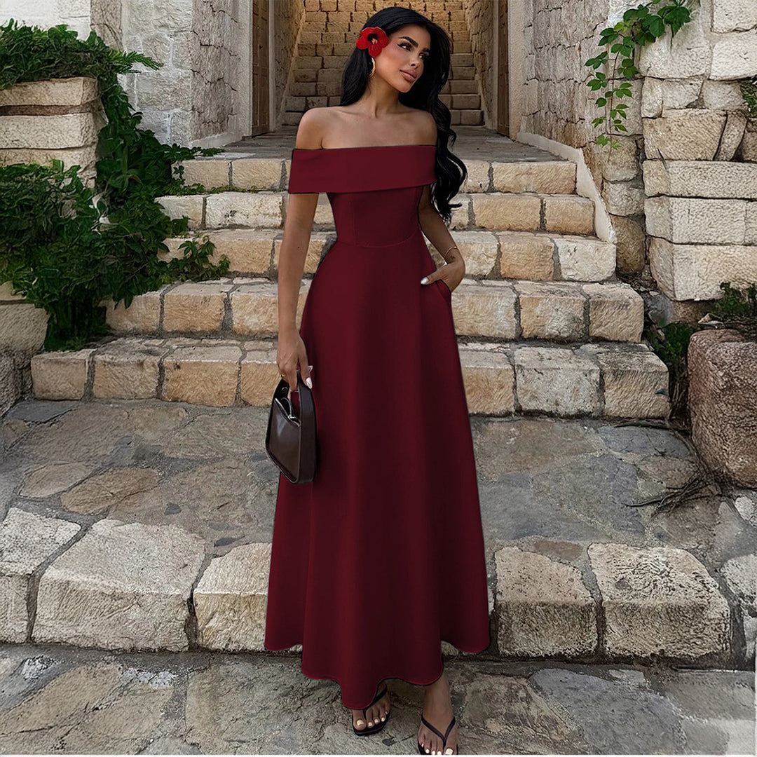 Damen Off-Shoulder Maxikleid mit Taschen und eleganter Silhouette Echo Archiv