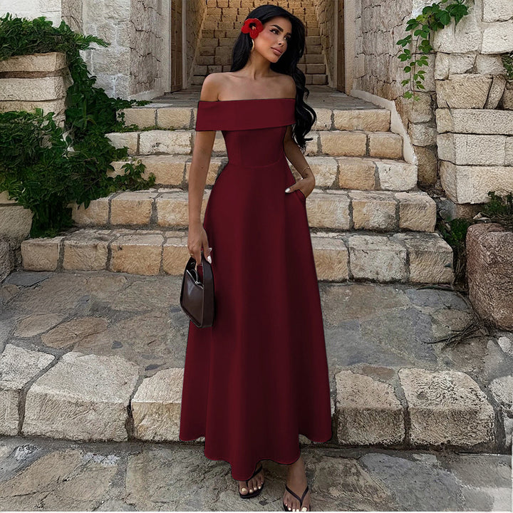 Damen Off-Shoulder Maxikleid mit Taschen und eleganter Silhouette Echo Archiv