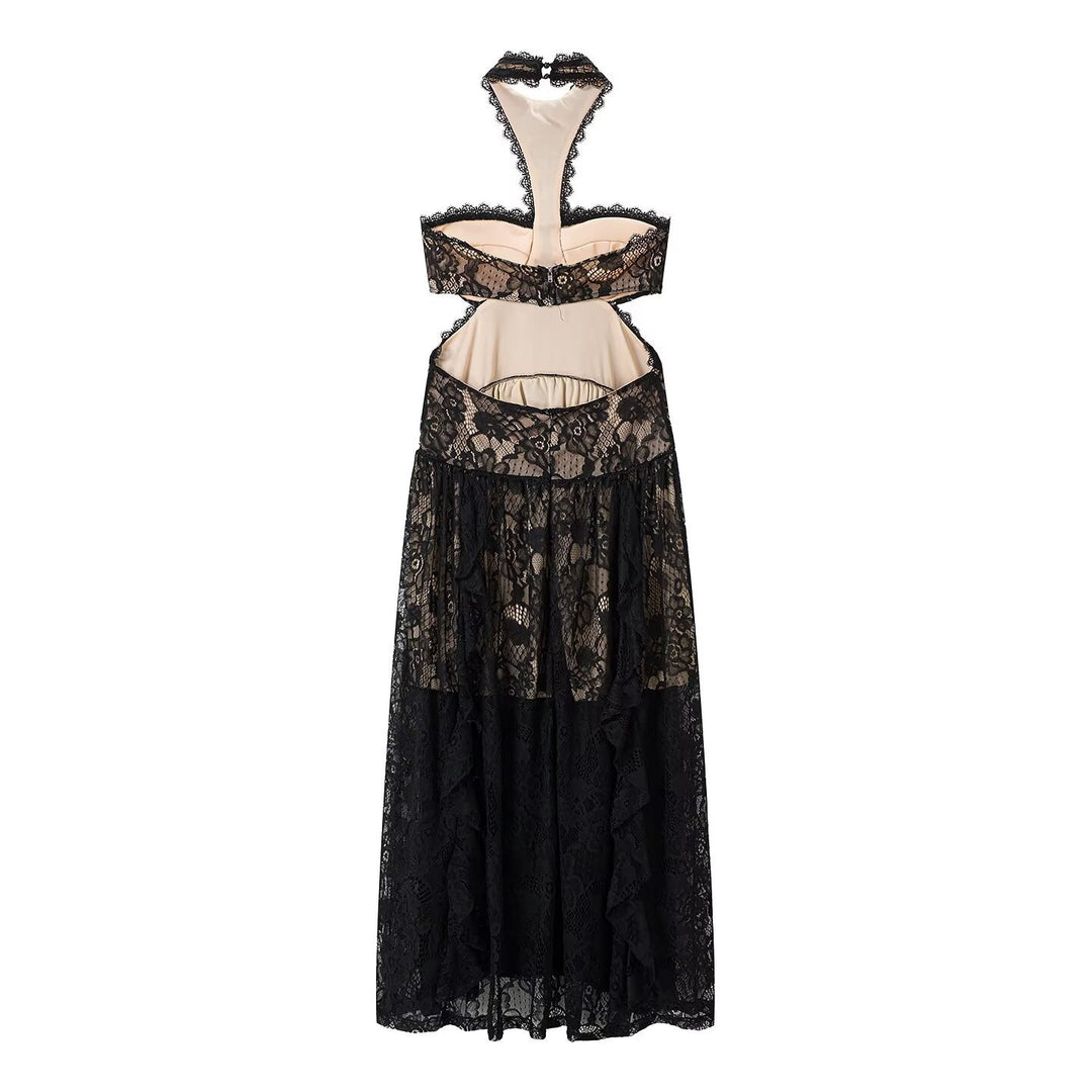 Damen Spitzenmaxikleid mit raffinierten Rüschendetails und elegantem Halterneck Echo Archiv