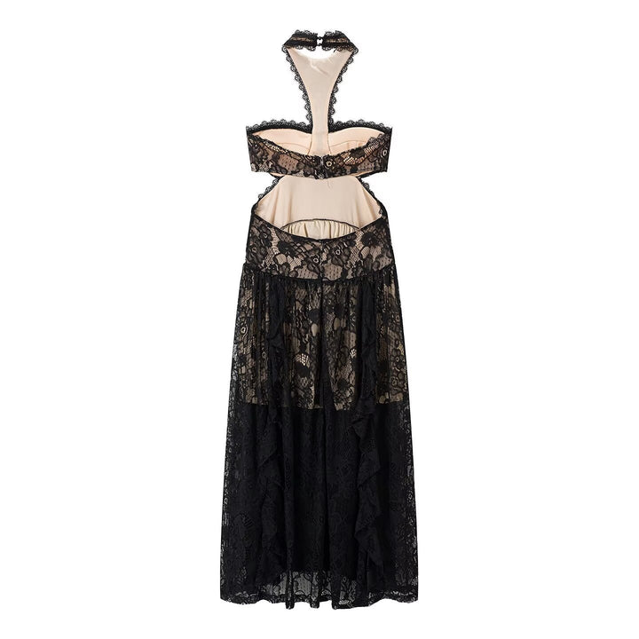 Damen Spitzenmaxikleid mit raffinierten Rüschendetails und elegantem Halterneck Echo Archiv