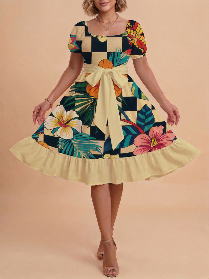 Damen Midikleid mit verspieltem Druck und tailliertem Schnitt Echo Archiv