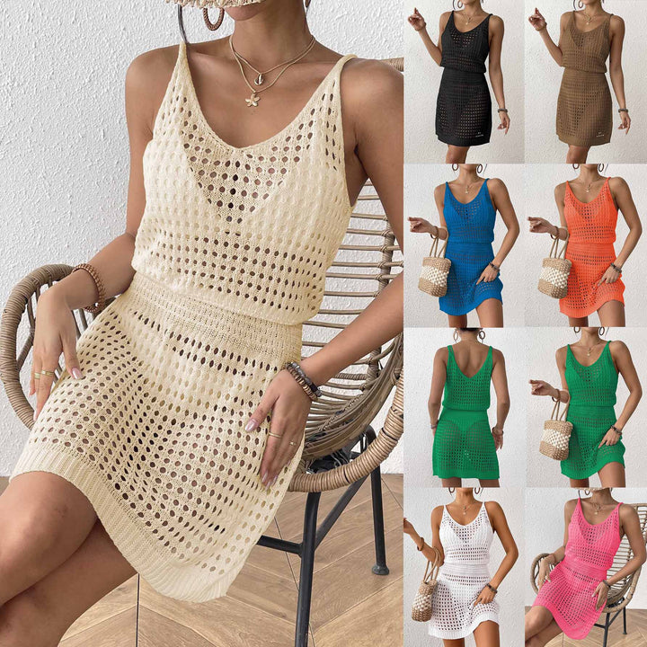 Damen Häkel-Strandkleid mit netzartigem Lochmuster und verstellbarem Schnitt Echo Archiv
